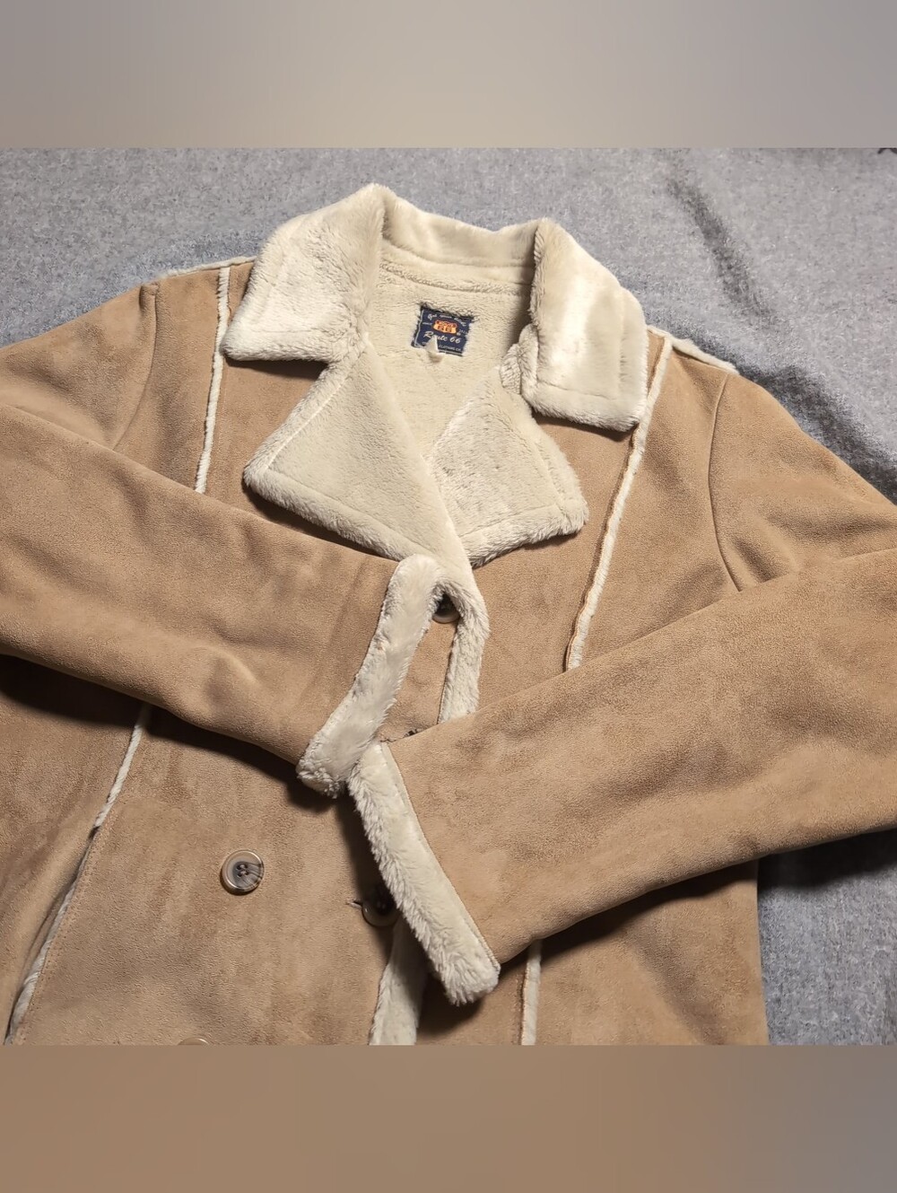 Route 66 Women's Faux Shearling Suede Jacket Medium Tan Sherpa Double Breasted